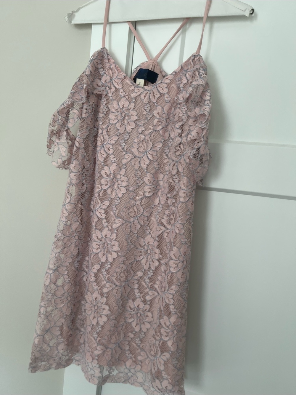 Blue Rain Blush Lace Mini Dress with Spaghetti Straps